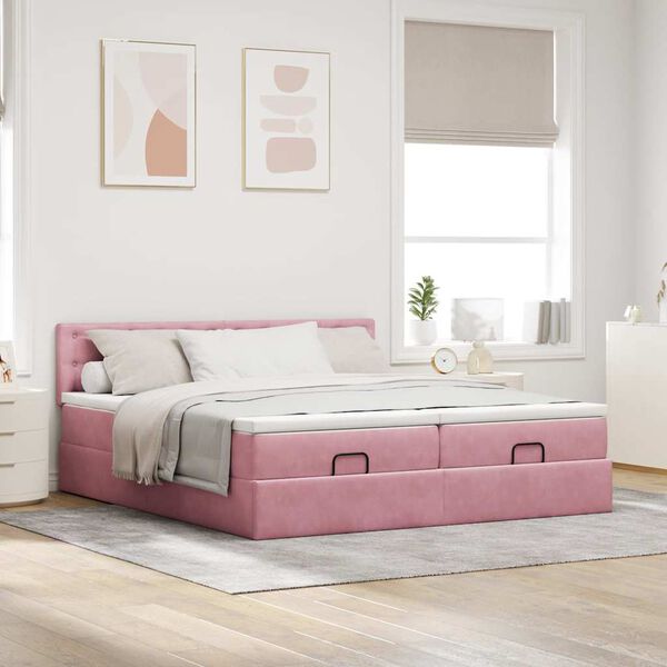 vidaXL Ottoman sängram med madrasser rosa 200x200 cm sammet