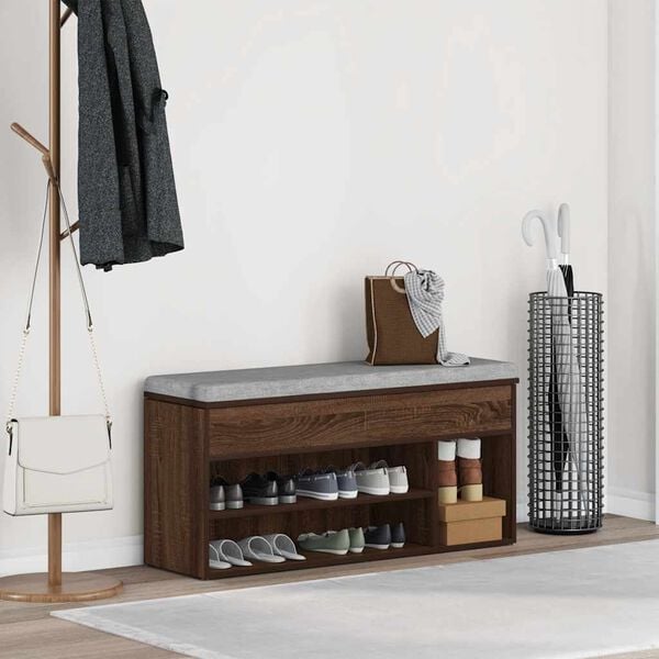 vidaXL Skob&auml;nk brun ek 102x30,5x45 cm konstruerat tr&auml;