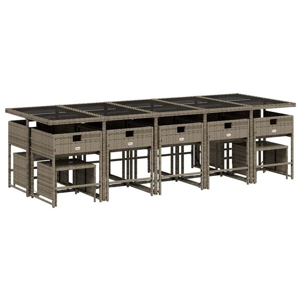 vidaXL Matgrupp f&ouml;r tr&auml;dg&aring;rden med dynor 15 delar gr&aring; konstrotting