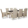 vidaXL Matgrupp f&ouml;r tr&auml;dg&aring;rden med dynor 9 delar konstrotting beige