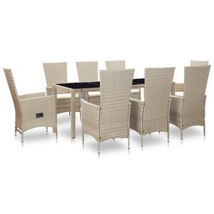 vidaXL Matgrupp f&ouml;r tr&auml;dg&aring;rden med dynor 9 delar konstrotting beige