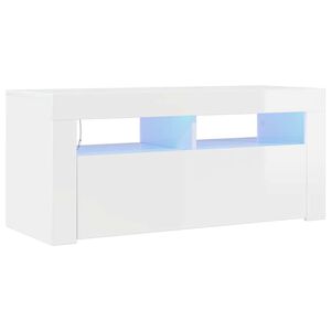 vidaXL TV-b&auml;nk med LED-belysning vit h&ouml;gglans 90x35x40 cm