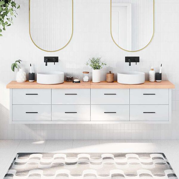 vidaXL B&auml;nkskiva badrum ljusbrun 220x40x(2-6) cm behandlat massivt tr&auml;