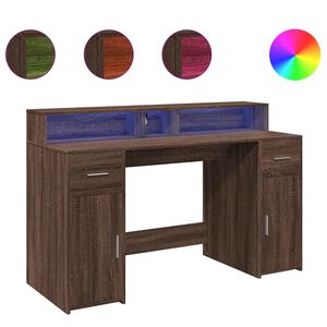 vidaXL Skrivbord med LED brun ek 140x55x91 cm konstruerat tr&auml;