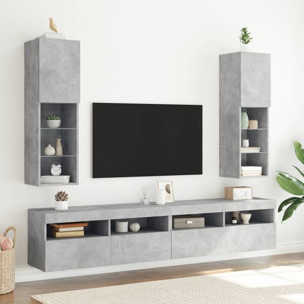 vidaXL TV-b&auml;nk med LED-belysning 2 st betonggr&aring; 30,5x30x102 cm