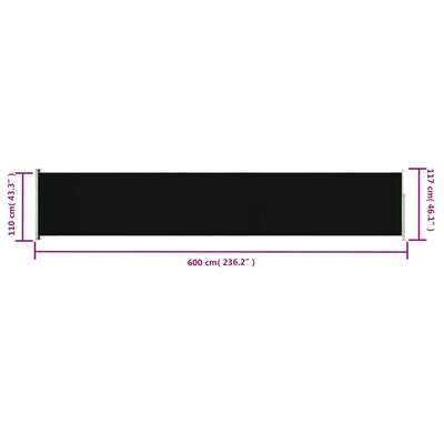 vidaXL Infällbar sidomarkis 117x600 cm svart