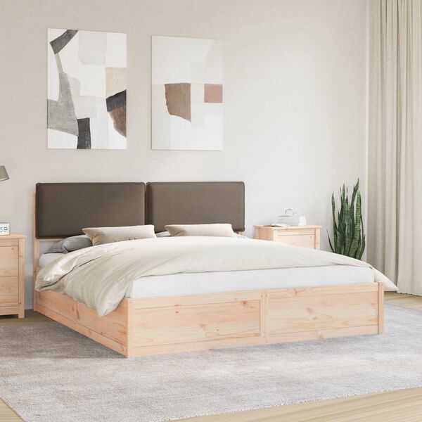 vidaXL S&auml;ngram med Kl&auml;dd Huvudgavel Taupe 200 x 200 cm Massiv furu