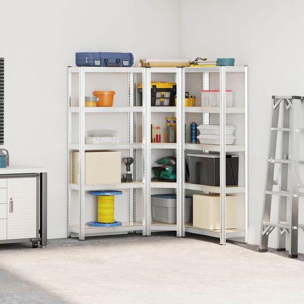 vidaXL Hyllplanssats 3 st silver stål & konstruerat trä 5 hyllplan