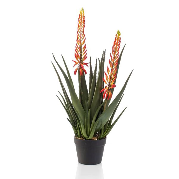 Emerald Konstv&auml;xt Aloe i kruka med 2 blommor 80 cm