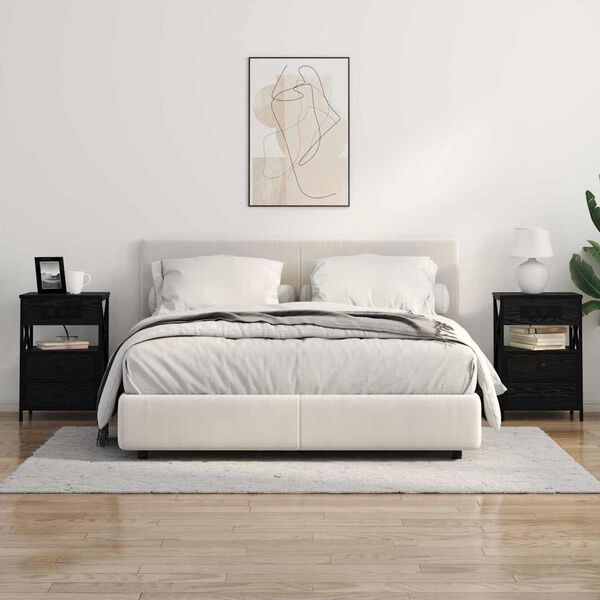 vidaXL Nattduksbord med l&aring;da Svart Ek 40 x 31 x 60 cm Konstruerat tr&auml;