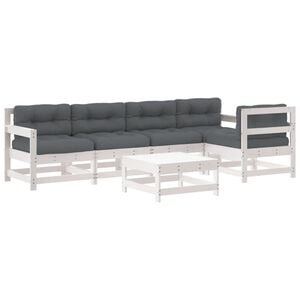 vidaXL Loungegrupp f&ouml;r tr&auml;dg&aring;rden med dynor 6 delar vit massiv teak