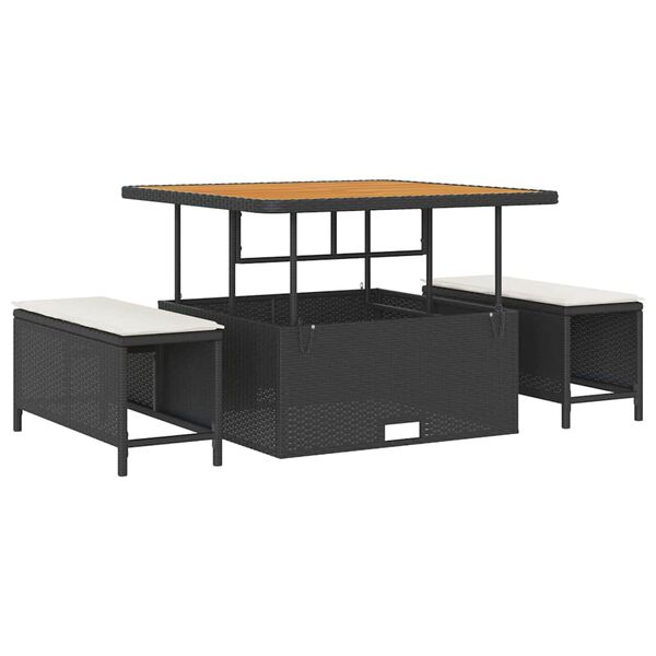 vidaXL Tr&auml;dg&aring;rdsoffset med kudde 9 pcs Svart Poly rattan