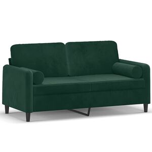 vidaXL 2-sitssoffa med prydnadskuddar m&ouml;rkgr&ouml;n 140 cm sammet