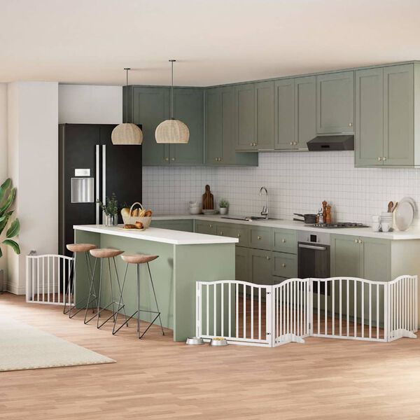 vidaXL Hundgrind med d&ouml;rr vikbar 6 paneler vit 480 cm poppel