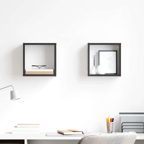 vidaXL V&auml;gghylla kubformad 2 st gr&aring; h&ouml;gglans 26x15x26 cm