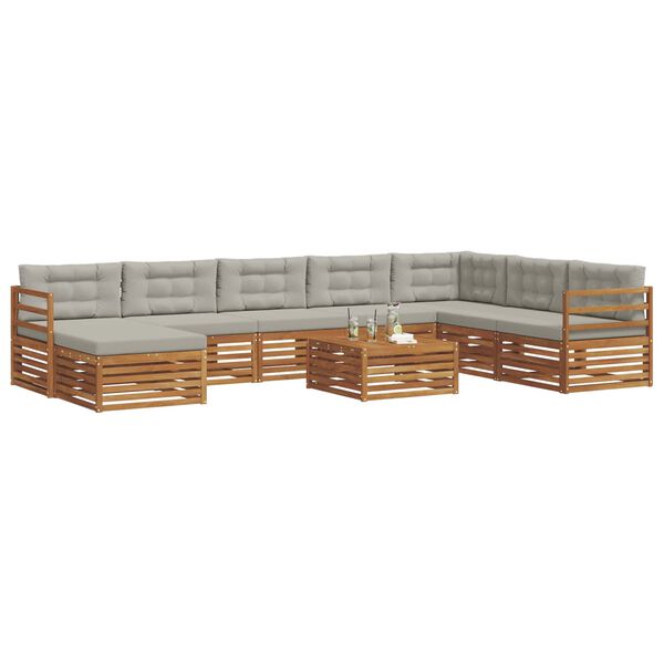 vidaXL Soffgrupper 9 pcs Naturlig och Ljus Gr&aring; Massivt Akaciatr&auml;