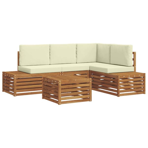 vidaXL Utomhussoffset med kudde 5 Stycke Naturlig och Gr&auml;dde