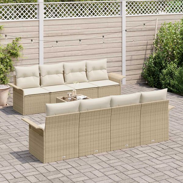 vidaXL Tr&auml;dg&aring;rdsoffset 9 pcs Beige Poly rattan