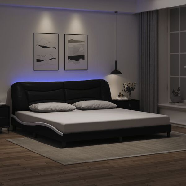 vidaXL Bed Frame with LED without Mattress "Hvar" Black and White 200x200 cm