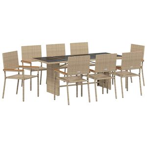 vidaXL Tr&auml;dg&aring;rdsm&ouml;belset 9 st Beige konstrotting