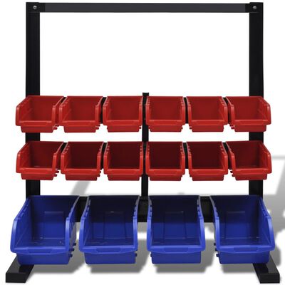 Blå & röd förvaringshylla för garageverktyg med magnetremsa