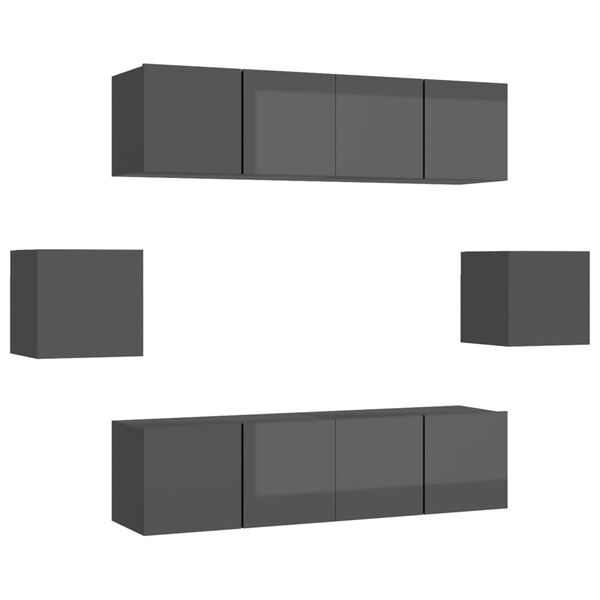 vidaXL TV-sk&aring;p 6 delar gr&aring; h&ouml;gglans konstruerat tr&auml;