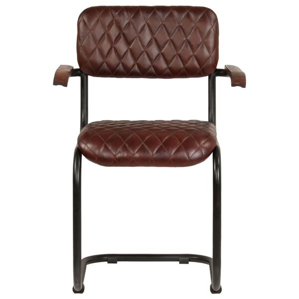 vidaXL Matstolar 2 st med armstöd brun äkta läder