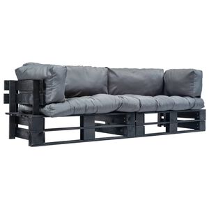vidaXL Pallsoffa 2 delar med gr&aring; dynor furu