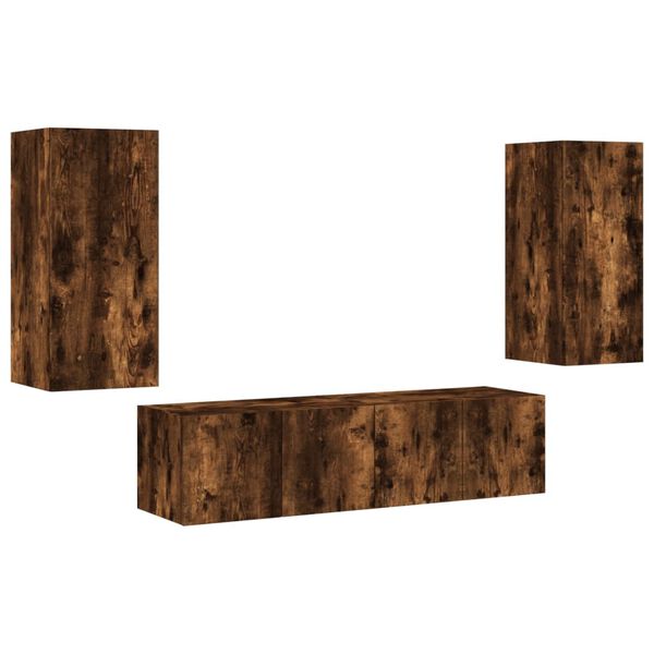 vidaXL Tv-b&auml;nk 4 delar LED r&ouml;kf&auml;rgad ek konstruerat tr&auml;