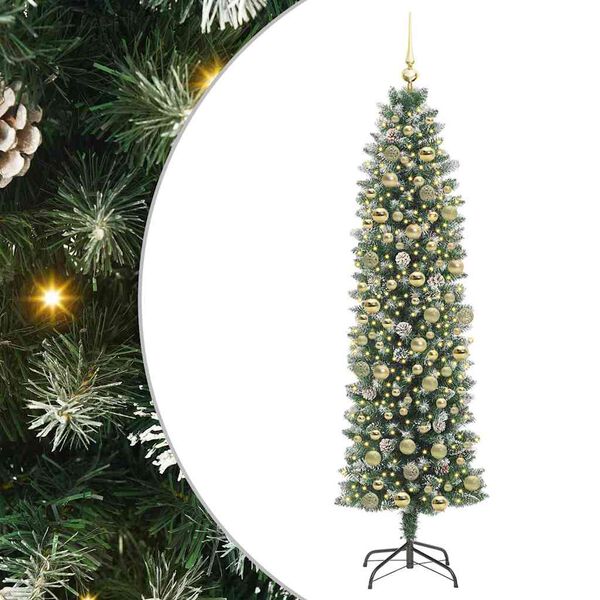 vidaXL Konstgjort smalt jultr&auml;d med 300 LED-lampor Gr&ouml;n och Vit 180 cm