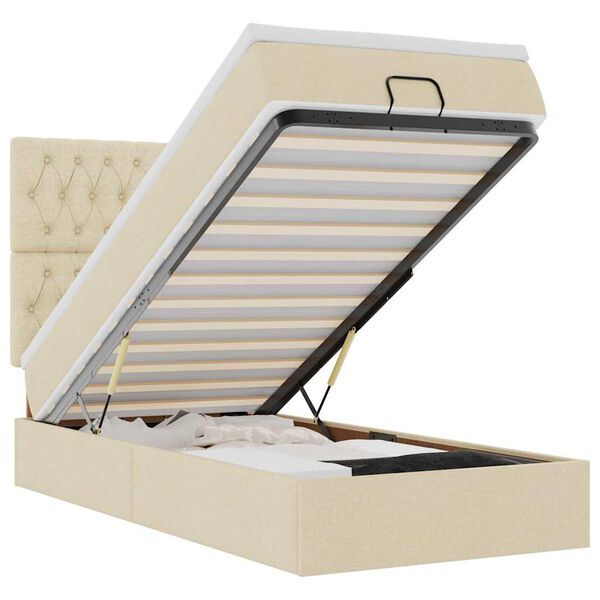 vidaXL Ottoman sängram med madrass gräddvit 90x190 cm tyg