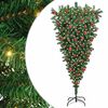 vidaXL Upp-och-ned konstgjord f&ouml;rbelyst julgran med bollset 180 cm PVC