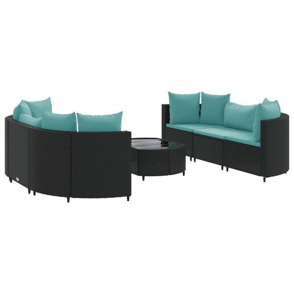 vidaXL Soffgrupp f&ouml;r tr&auml;dg&aring;rden med dynor 7 delar svart konstrotting