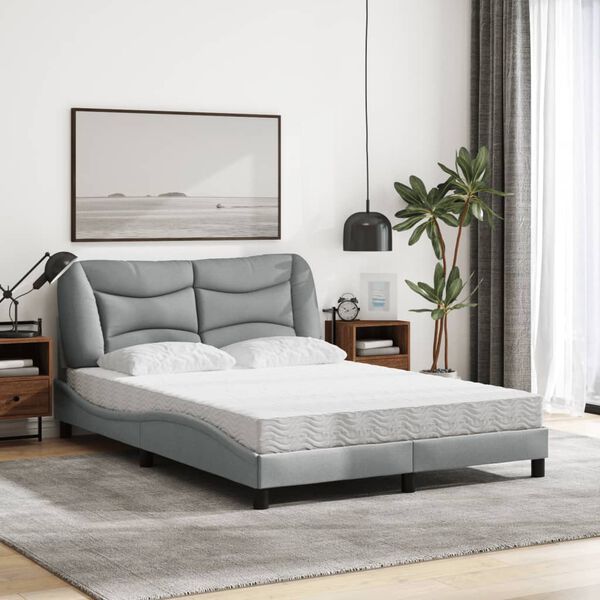 vidaXL Bed with Mattress "Hvar" Light Grey 140x190 cm Fabric