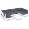 vidaXL Loungegrupp med dynor 7 delar vit massiv furu