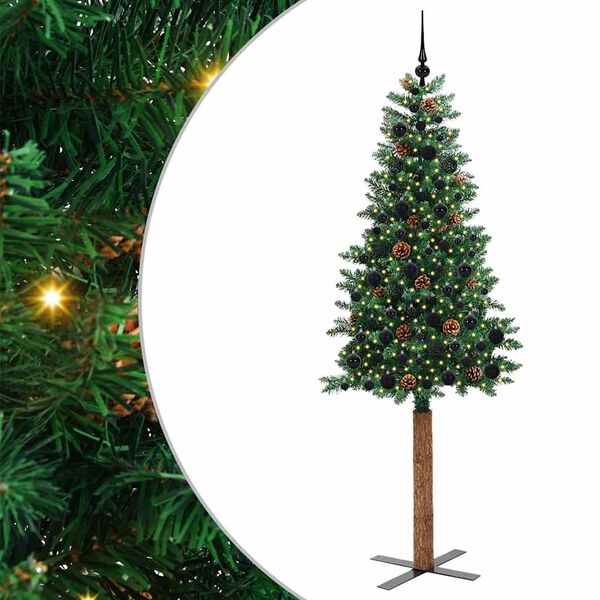 vidaXL Smal julgran med 300 LED-lampor Gr&ouml;n 210 cm PVC och solid furu