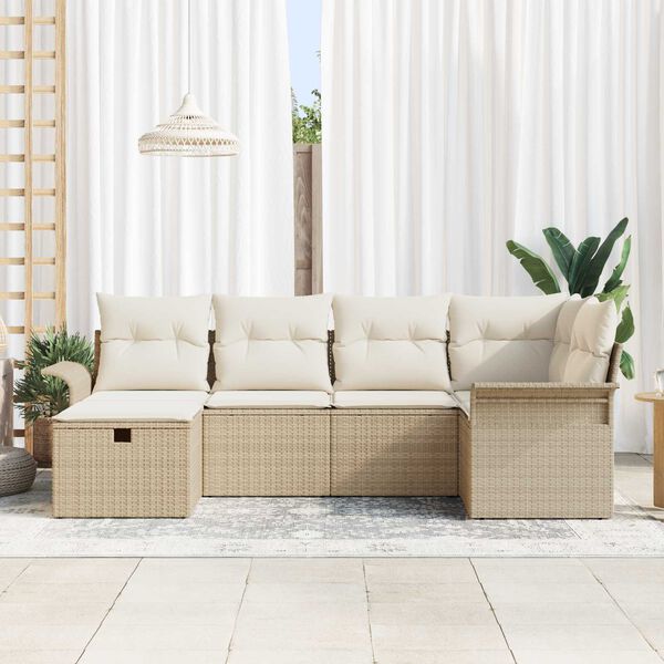 vidaXL Trädgårdsoffset med kudde med lagring 6 pcs Beige Poly rattan