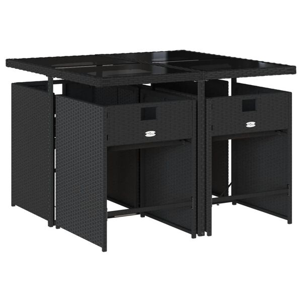 vidaXL Matgrupp f&ouml;r tr&auml;dg&aring;rden med dynor 5 delar svart konstrottning