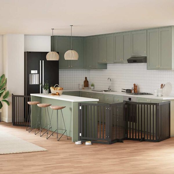 vidaXL Hundgrind med d&ouml;rr vikbar 6 paneler svart 480 cm poppel