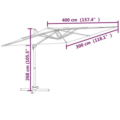 vidaXL Frihängande parasoll LED azurblå 400x300 cm