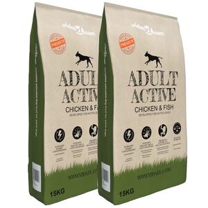 vidaXL Premium hundmat torr Adult Active Chicken & Fish (2 x 15 kg)