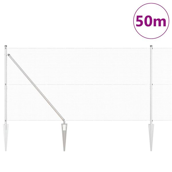 vidaXL Staket med stolpar Silver 1.4 x 50 m St&aring;l