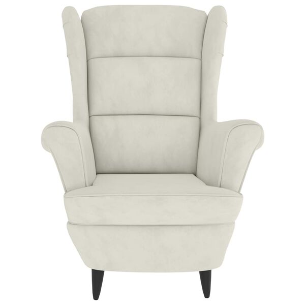 vidaXL Öronlappsfåtölj med pall gräddvit sammet