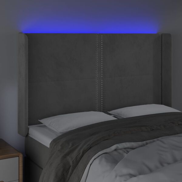 vidaXL S&auml;nggavel LED ljusgr&aring; 147x16x118/128 cm sammet