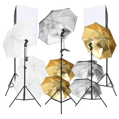 vidaXL Studiobelysningssats med softboxar och paraplyer 9 delar