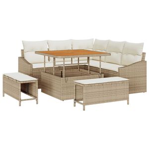 vidaXL Tr&auml;dg&aring;rdsoffset med kudde med lagring 8 pcs Beige Poly rattan