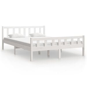 vidaXL S&auml;ngram vit massivt tr&auml; 150x200 cm