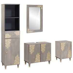 vidaXL Badrumssk&aring;psset med l&aring;da med lagring 4 pcs Gr&aring; Massivt mangotr&auml;