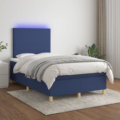 vidaXL Ramsäng med madrass & LED blå 120x200 cm tyg