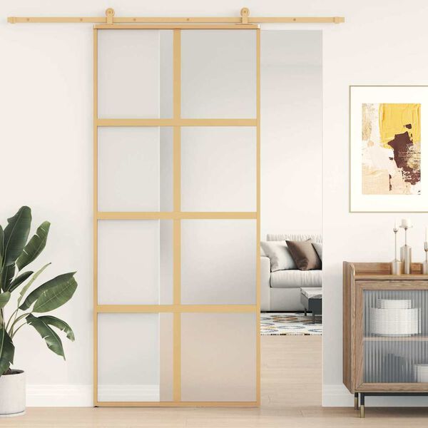 vidaXL Skjutd&ouml;rr guld 90x205 cm frostat ESG-glas och aluminium